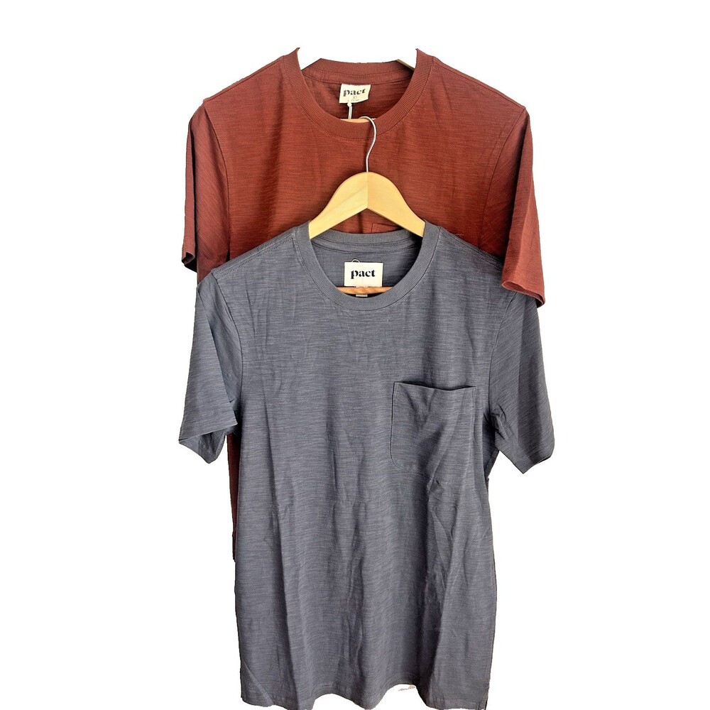 PACT Men's Organic Softspun Essential Pocket Crew Tee 2 Pack S Rust Carbon Slub